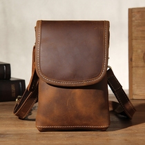 Original vintage leather running bag shoulder cross backpack small satchel bag Crazy Horse leather outdoor sports backpack