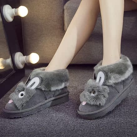 雪地靴女冬季短靴新款可爱卡通兔子平底短筒棉
