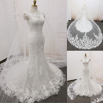 Fashion thin lace fishtail wedding dress 2021 new big tail princess dream bridal ceremony main wedding dress customization