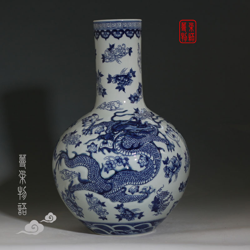 Jingdezhen its reliefs celestial dragon dragon wear flowers peony celestial porcelain vases of 35-44 and 55