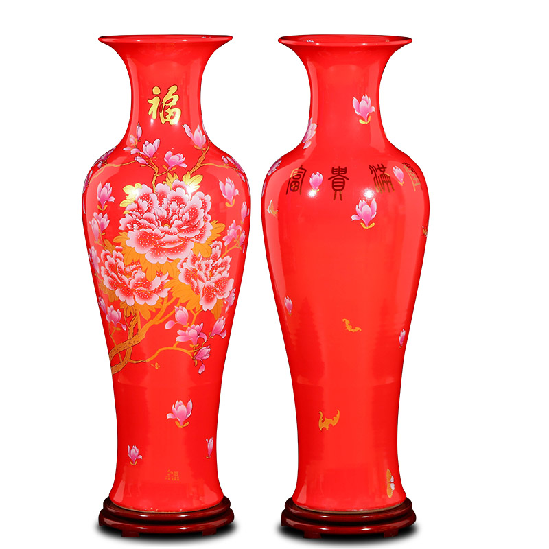 Jingdezhen ceramic Chinese red large sitting room adornment landing big vase European furnishing articles of modern fashion