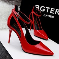 2981-1 the European and American fashion contracted wind shoes high-heeled shoes high heel with shallow mouth pointed one word with hollow out shoes