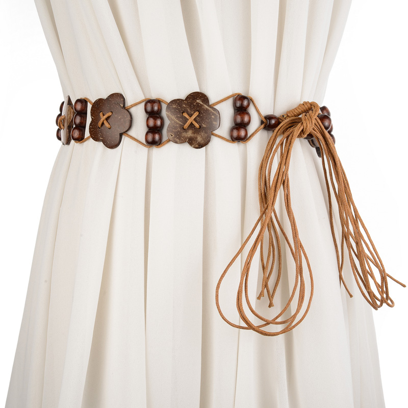 National Fashion Women‘s Beaded Belt Coconut Shell Decorative Skirt with Long Skirt Bohemian Waist Chain Belt for Women