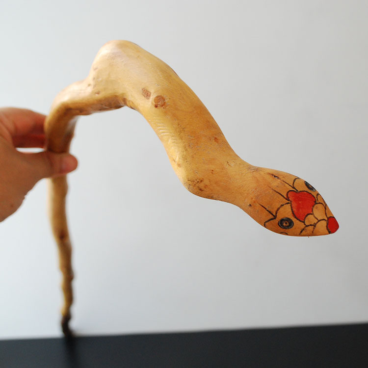 【李现文手雕拐杖艺术】枣木雕手杖 生肖蛇/纯手工雕刻送老人