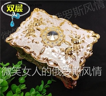 Russian R3 silver tin metal jewelry first decorated box sunflower angle rectangular double layer large round diamond beige thick and heavy