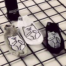 South Korean ulzzang original Cebu Windy Cat Middle Finger Cat Cartoon Cotton Short Socks Male And Female Couples Tide Card Boat Socks