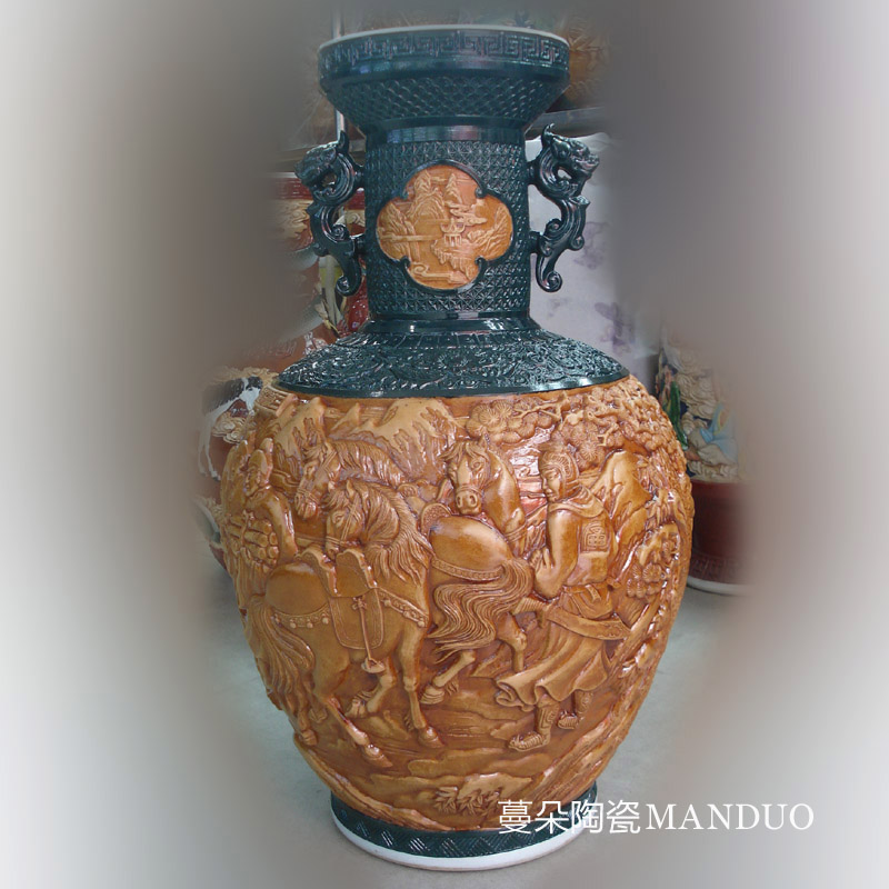 Jingdezhen relief of three porcelain bottle ears is great reward antique porcelain of three big vase reliefs
