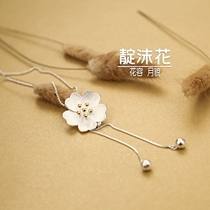 s925 pure silver flower necklace long style pendant sweater chain Qing new fashion neck chain lock bone chain art sweet and beautiful ornament