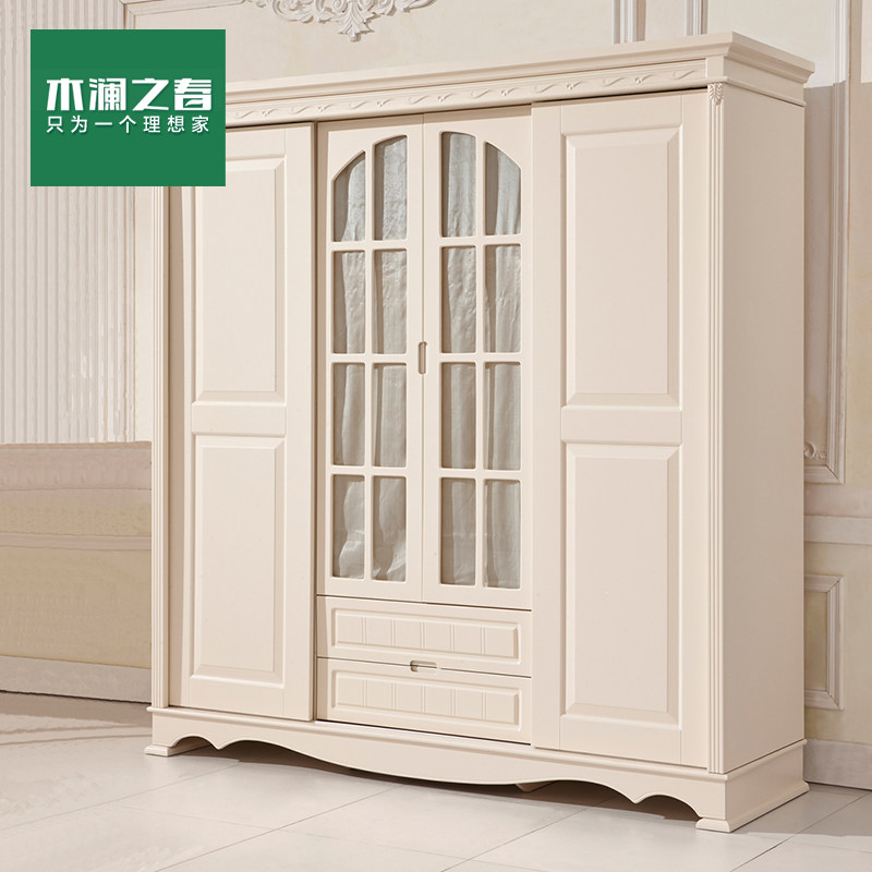 木澜之春 韩式田园推拉门大衣柜 欧式衣柜实木 白色木质整体衣橱