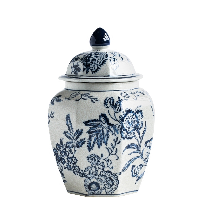 Hand - made bound branch pattern of blue and white porcelain anise furnishing articles archaize the general pot of jingdezhen ceramics up decorative storage tank