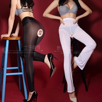 Transparent open gear leggings ultra-thin leggings crotch leggings pantyhose sexy stockings bag hip ankle-length pants