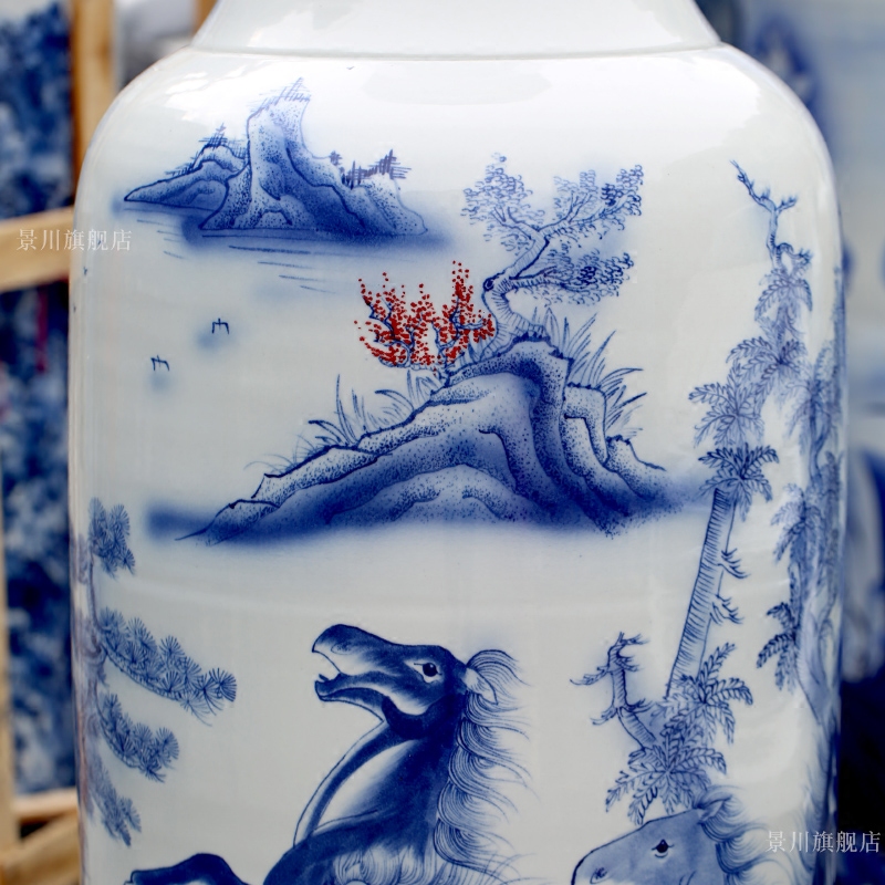 Jingdezhen blue and white porcelain hand - made success sitting room of large vase household porcelain vase of porcelain of modern furnishing articles