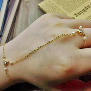 轻珠宝★美产14k包金天然珍珠戒指手链一体手饰★超美