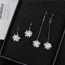 925 pure silver length with crystal ice floral earbuds shiny zircon Snowflake ears Allergy Silver Ear ring Ear Accessories