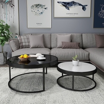 Nordic tea table minimalist modern small family style living room iron art combined round metal tempered glass tea table tea table