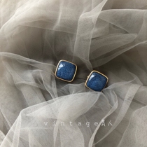 Blue Danube gentle vintage Unique deep pattern Lapis Lazuli Gemstone Square earrings stud earrings 925 Sterling silver