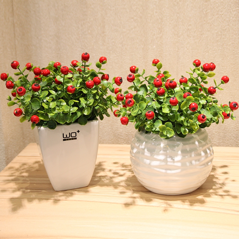 The Send + simulation flowers, red bean blueberry fruits with false ceramic vase suit creative household decorative floral furnishing articles