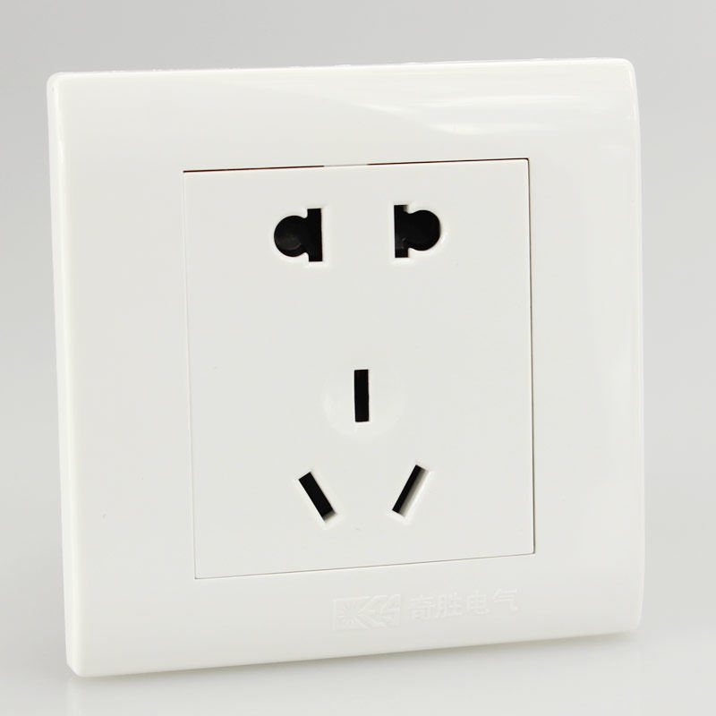 gdkes粤奇胜正品10a 220v二三极五孔电源插座面板86暗装雅致白