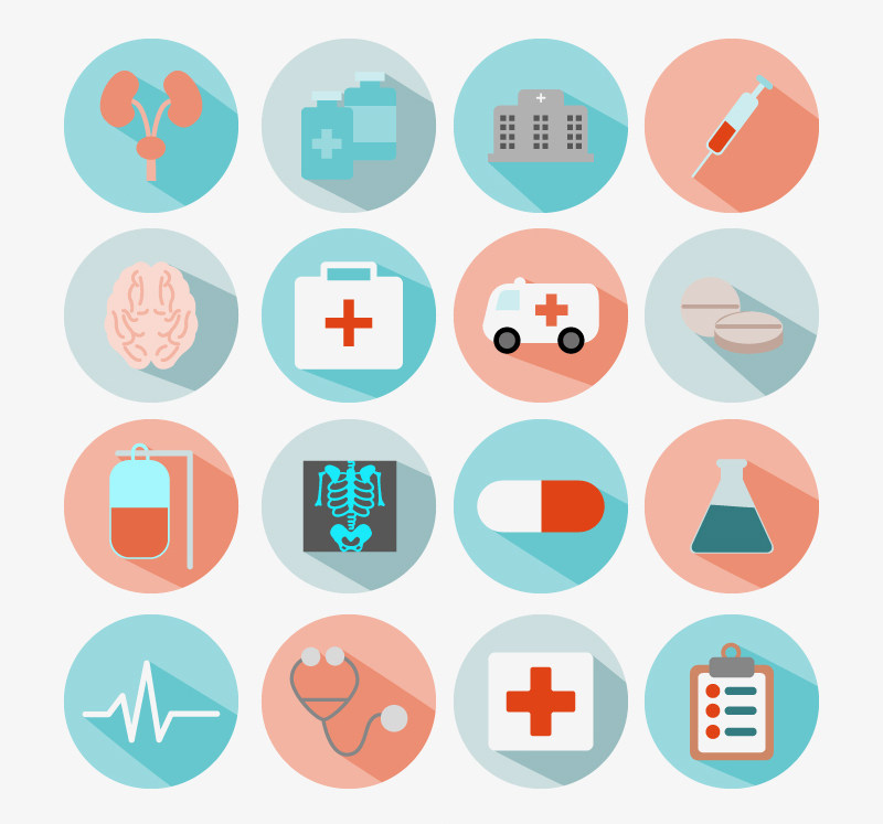 16款精致医疗图标ai矢量素材 多款扁平医院元素圆形图标 设计素材