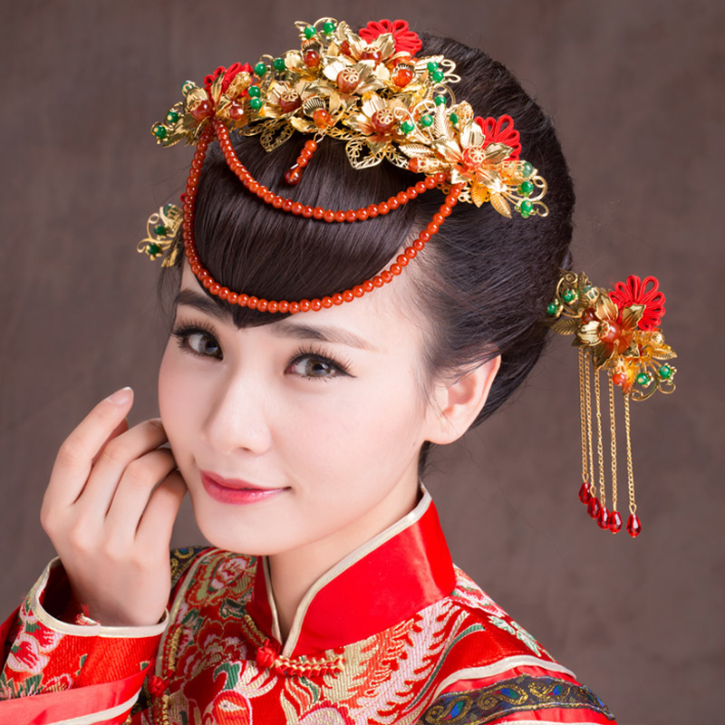 yulianshang xiuhe clothing headdress, bridal phoenix crown, chinese wedding dress, dragon and phoenix gown, step by step accessories