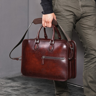 berluti伯尔鲁提情书款手工刻字手提包公文包男包