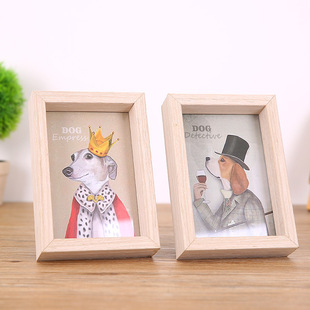 摆件 创意家居工艺品装饰品摆件 复古卡通实木相框木质摆台画框6寸