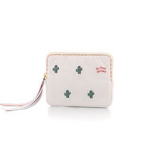 Exquisite cactus embroidered sanitary napkin hand bag coin purse