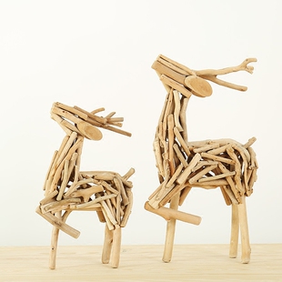 小鹿 现代木质纯手工小鹿创意家居店铺软装饰摆件送人工艺礼品 独步居
