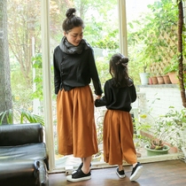 Spring original mother and daughter linen cotton top wide-legged pants 2019 shake sound parent-child outfit literary style two-piece set