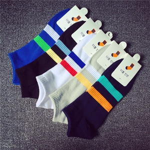 韩版条纹二杠袜子男女短袜原宿两条杠情侣中筒棒球袜纯棉运动船袜