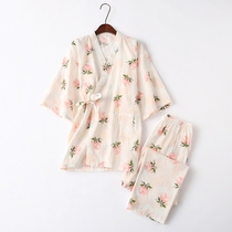 Spring and summer Japanese cotton gauze short-sleeved trousers kimono pajamas ladies cotton Japanese sweat steamed clothing home clothing
