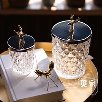 BJ03 European American country gold deer head glassware storage tank storage tank can receive ornaments