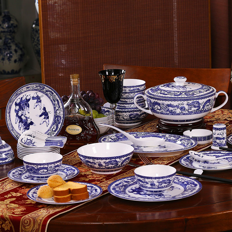 The dishes suit 58 skull porcelain of jingdezhen ceramic archaize of Chinese blue and white porcelain tableware tableware dragon born nine children