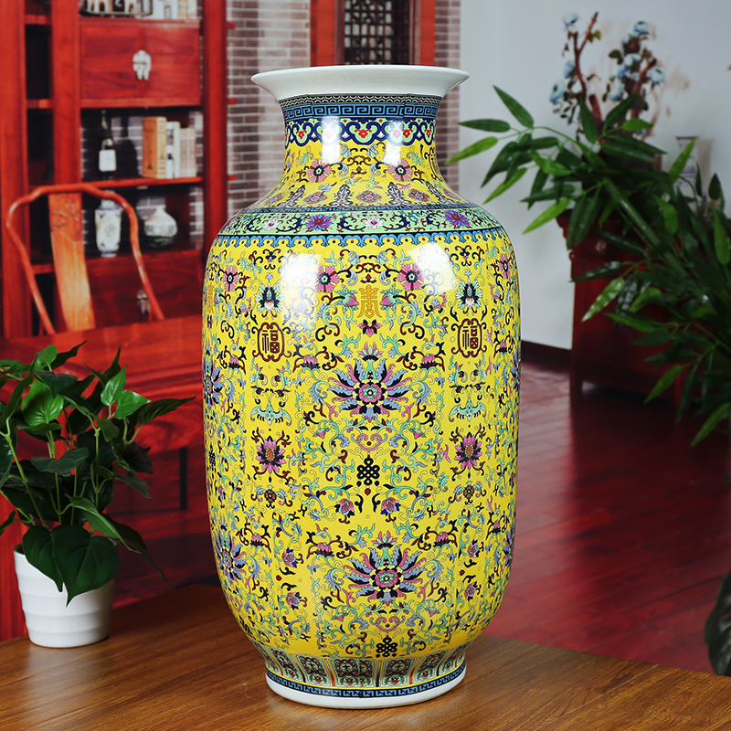 Jingdezhen ceramics colored enamel vase modern home sitting room adornment branch lotus company landing furnishing articles