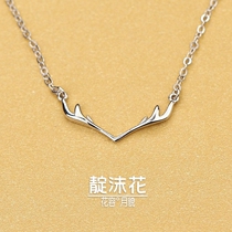 Korean version s925 pure silver deer angle pendant brief with small fresh deer head necklace sweet and collarbone chain neck chain ornament Christmas