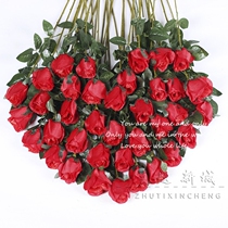 Simulation rose bouquet Living room decoration fake flower single high-grade plastic silk flower wedding props table flower arrangement ornaments