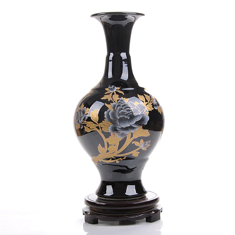 Jingdezhen ceramics black vase peony I vogue of new Chinese style household furnishing articles decoration decorate the living room