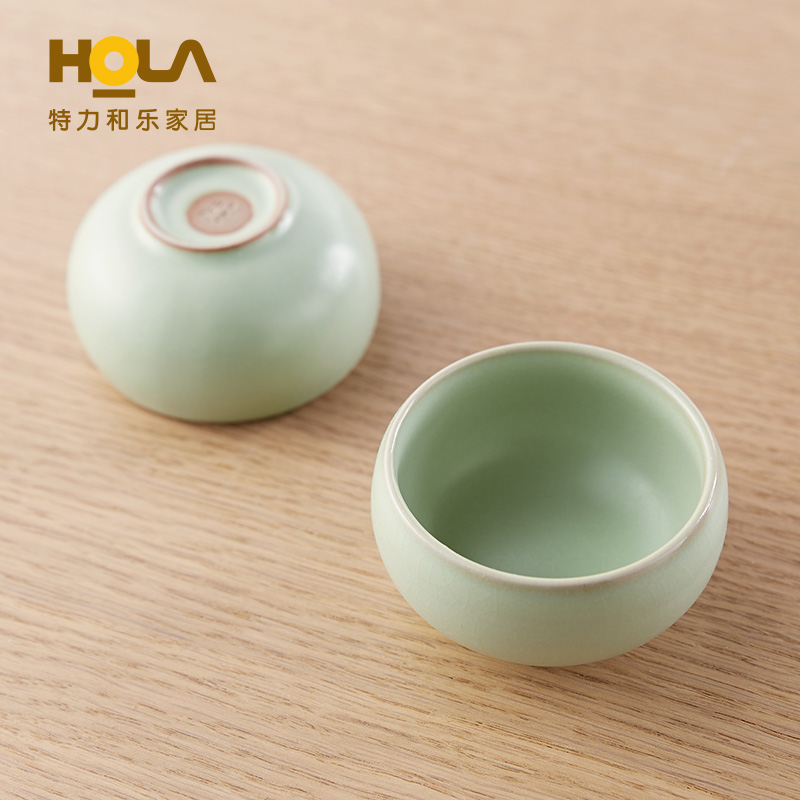 HOLA特力和乐屋禅器汝窑四件套茶具组陶瓷功夫一壶两杯带茶盘木架产品展示图3