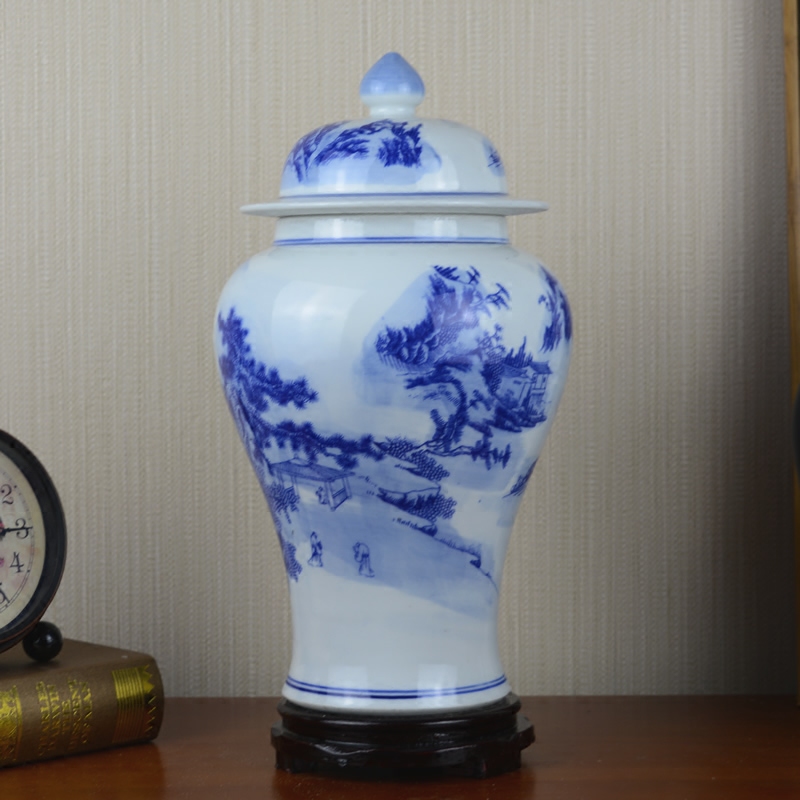 Blue and white porcelain vase landscape of jingdezhen ceramics sitting room Chinese wind restoring ancient ways household soft adornment furnishing articles arranging flowers