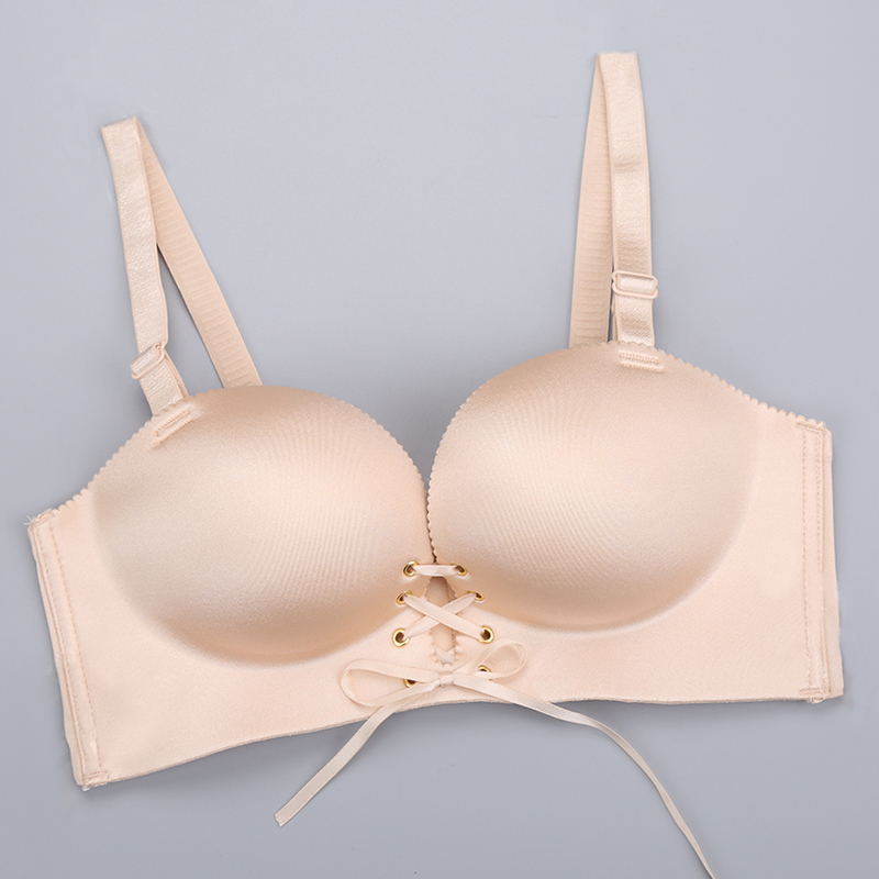一片式女士无痕内衣拉b系带内衣聚拢小胸深v性感无钢圈加厚文胸
