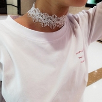 Brief Black & White Lace Neck Chain Choker Short Necklace Hollowed-out Flowers Lock Bone Chain Necklace Neck Ornament Woman