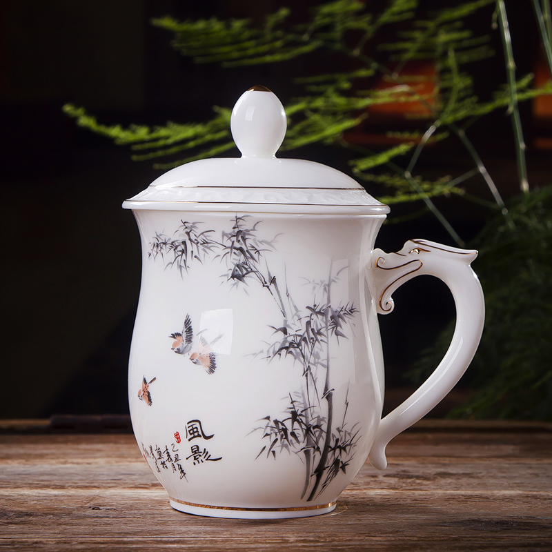 Jingdezhen ceramic tea crescent insulation cup filter one cup tea cups with cover a big personal office meeting