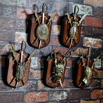 Medieval ancient Roman spear sword shield iron decoration wall hanging personality wall decoration Living Room bar clear bar
