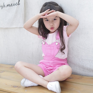 莫桃童装 女童秋季背带裤韩版时尚牛仔短裤 原创女儿童小女孩 潮