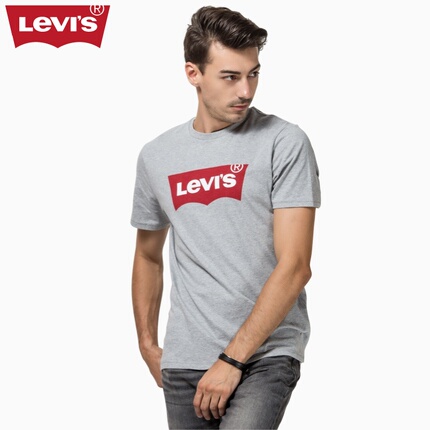 Levi's李维斯夏季男士Logo印花纯棉灰色圆领短