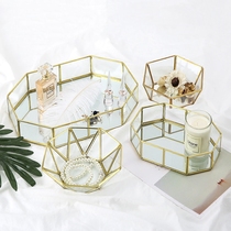 Nordic vintage copper strip glass plate Jewelry storage plate Cosmetics plate Copper mirror plate Copper edge decorative plate