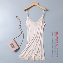Spring Summer Harness Vest Real Silk Knit Sexy V Collar Lace Side Midlength Style Underskirt Pyjamas 100 Hitch Inner Lining Dress