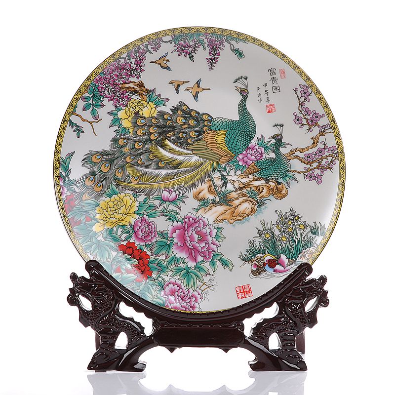 Scene, jingdezhen ceramics peacock decoration as sit hang dish plate modern home handicraft furnishing articles