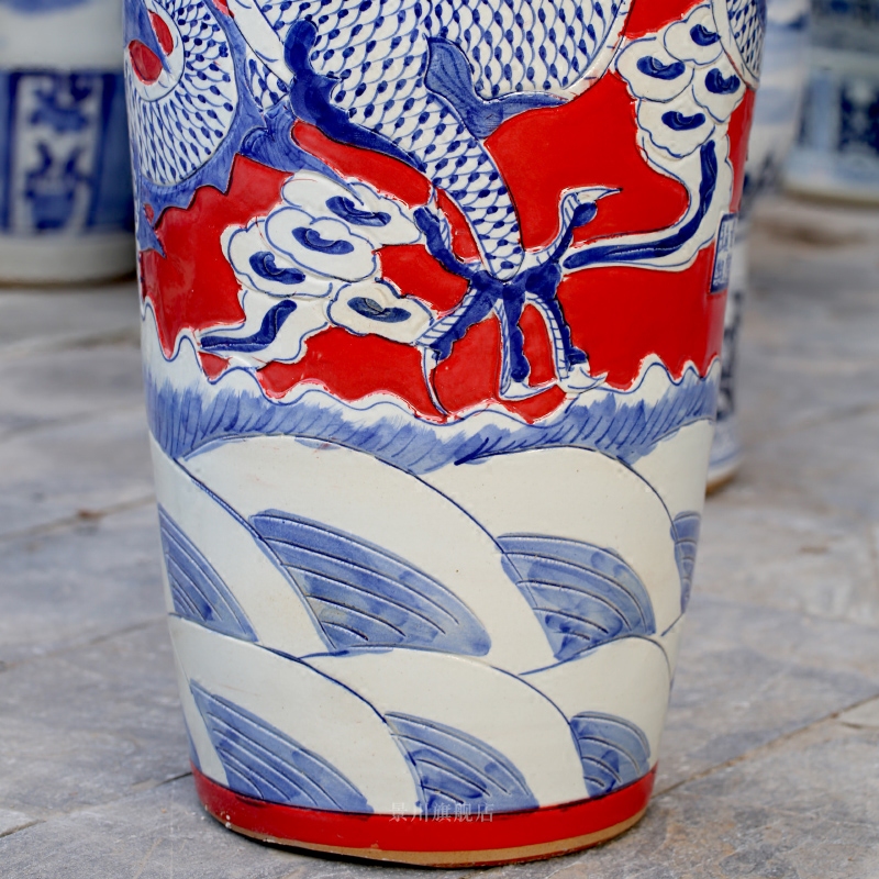 Jingdezhen ceramics dragon in huanglong day hand carved sitting room of large vase opening gifts furnishing articles