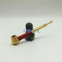 Traditional old-fashioned smoking Ware tobacco bag pot leaf pipe brass cigarette holder solid wood mahogany tobacco rod